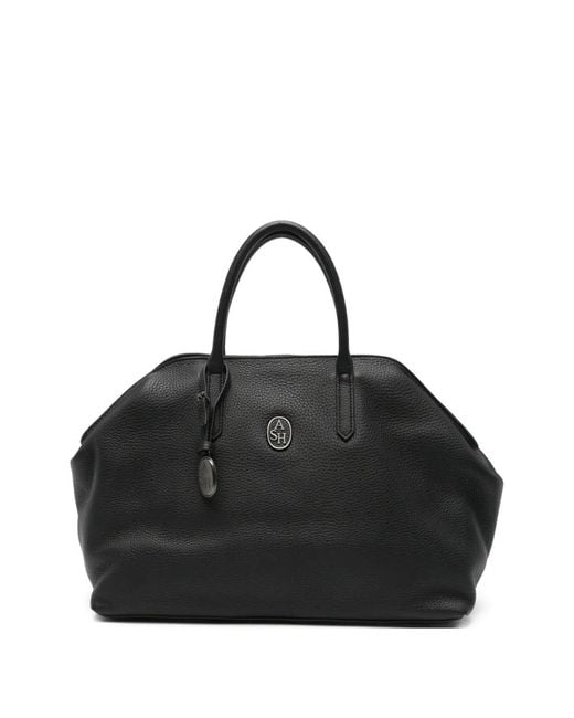 Ash Black Logo-Plaque Pebbled-Leather Tote Bag