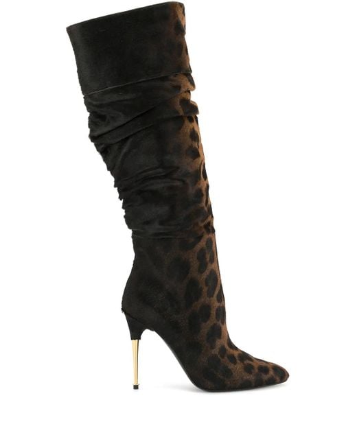 Tom Ford Black Leopard Print Knee-length Boots