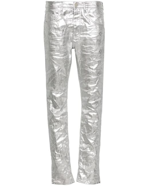 Purple Brand Gray P001 Low-Rise Slim-Leg Metallic Jeans for men