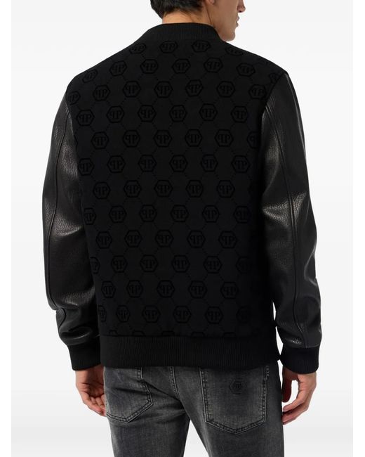 Philipp Plein Black Monogram Bomber Jacket for men