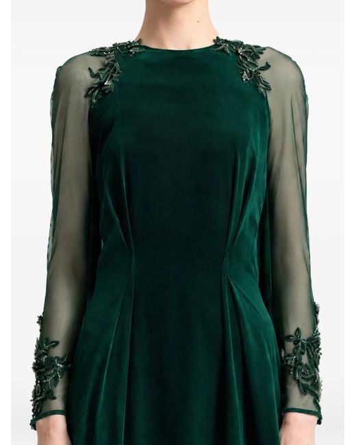 Gemy Maalouf Green Beaded-Sleeve Cape-Back Dress