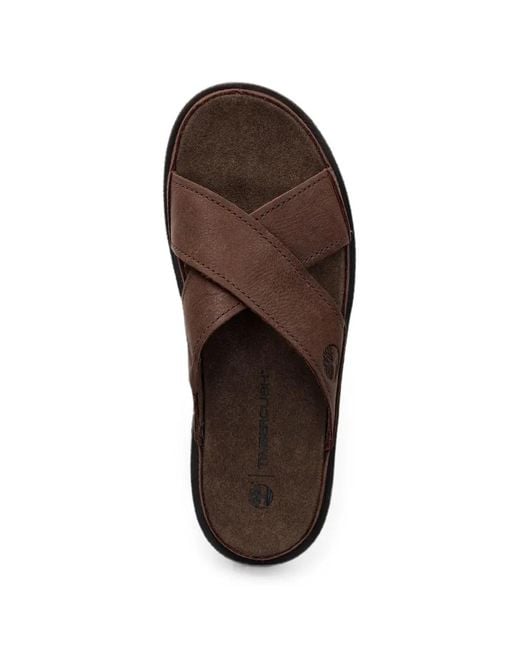 Timberland Brown Cross-Strap Leather Sandals for men