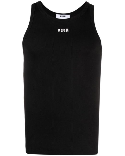 MSGM Black Embroidered-logo Ribbed Tank Top for men