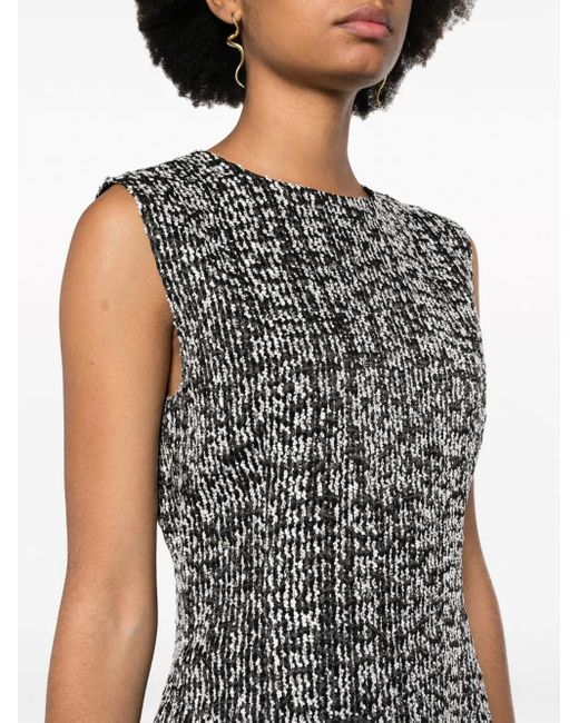 Lanvin Gray Sleeveless Tweed Midi Dress