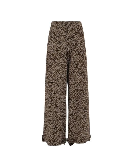 Sa Su Phi Brown Animal-Print Palazzo Trousers