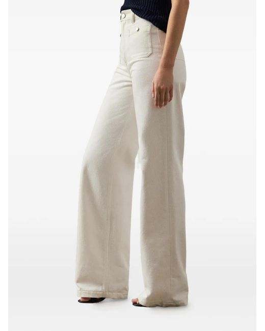 Ralph Lauren White Dylon Patch-Pocket Wide-Leg Jeans
