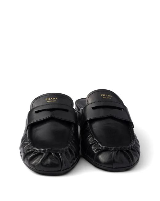Prada Black Mules En Cuir