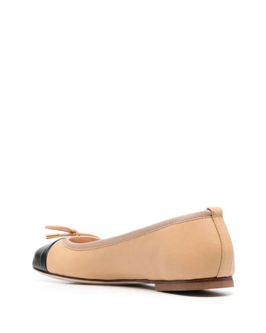 Scarosso Natural Contrasting-Toecap Leather Ballerina Shoes
