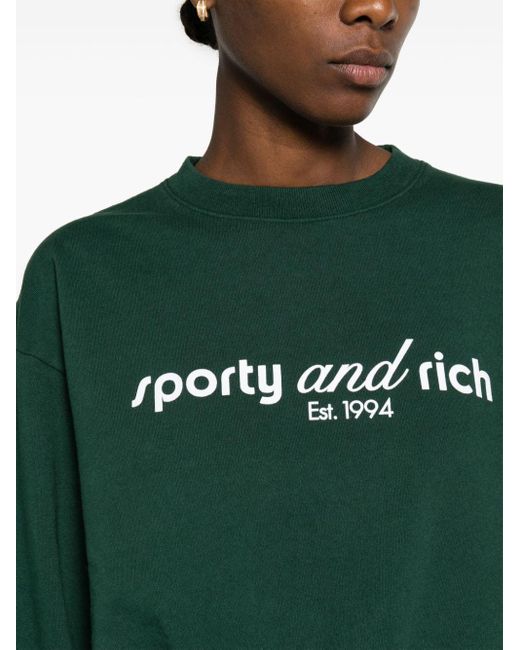 Sporty & Rich Green Logo-Print Cropped Sweatshirt