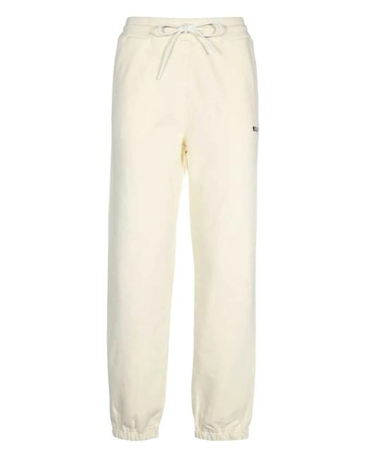 MSGM Broeken ,Katoen Katoenen Logo Print Trainingsbroeken Elastische Manchetten in het Natural