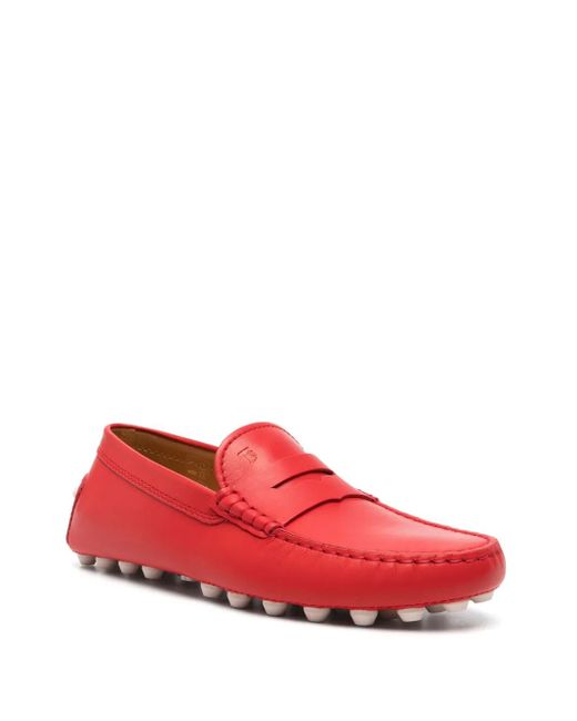 Tod's Red Gommino Bubble Leather Penny Loafers
