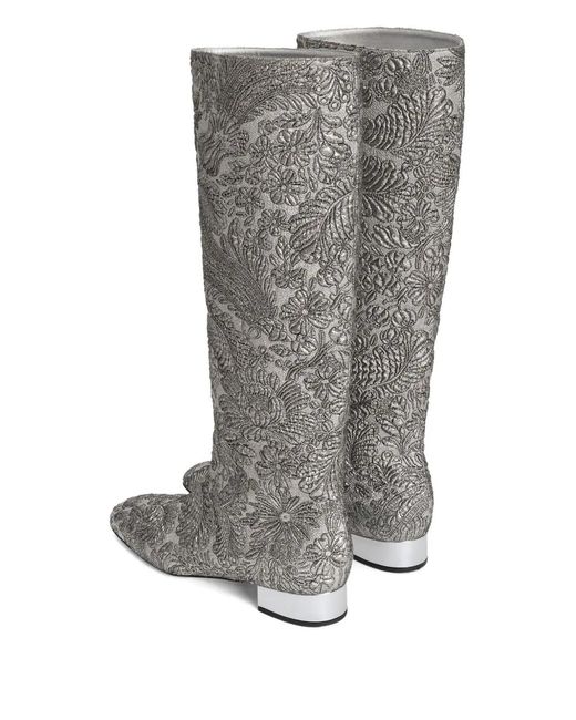 Dolce & Gabbana Gray Brocade Block-Heel Boots