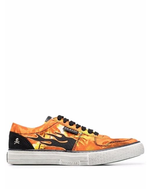 Philipp Plein Orange Flame Low-Top Sneakers for men