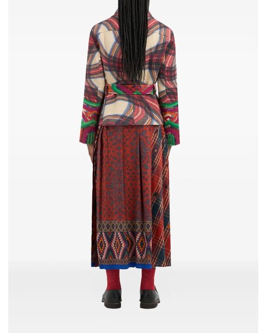 Pierre Louis Mascia Red Belted Patchwork Jacket