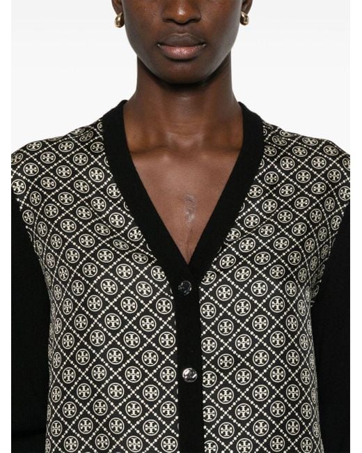 Tory Burch Black Monogram-Print Cardigan