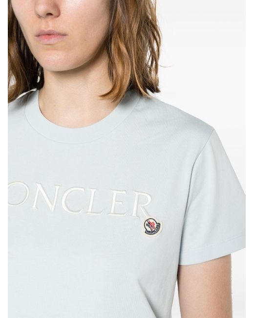 Moncler White Besticktes T-Shirt aus Bio-Baumwolle
