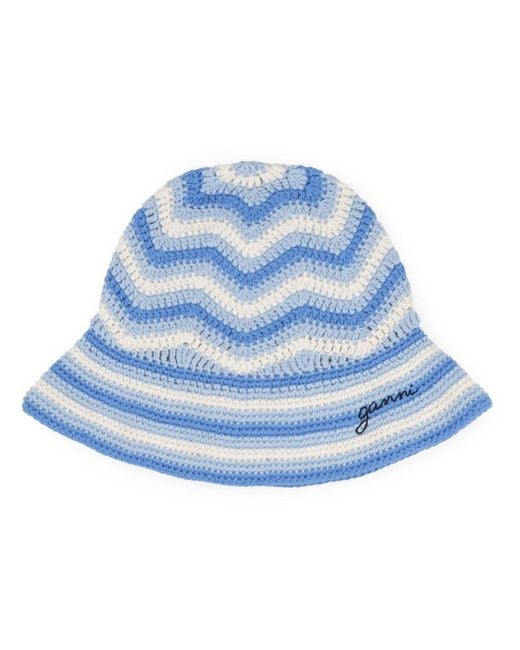 Ganni Blue Crochet Organic Cotton Bucket Hat