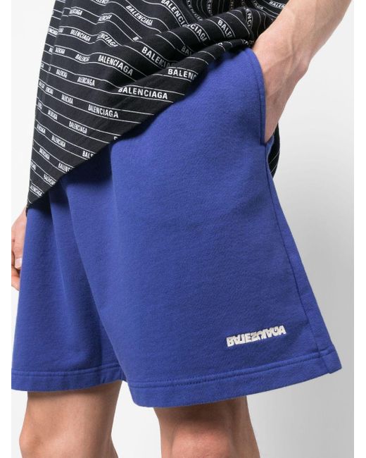 Balenciaga Blue Logo-print Track Shorts for men