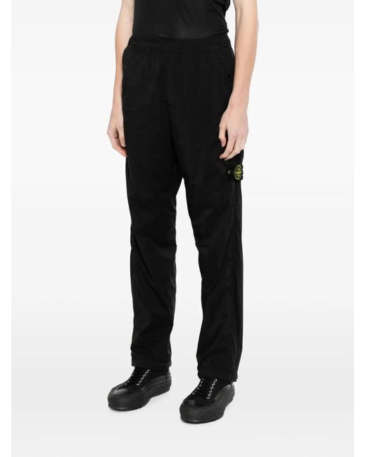 Stone Island Black Logo-Patch Drawstring Trousers for men