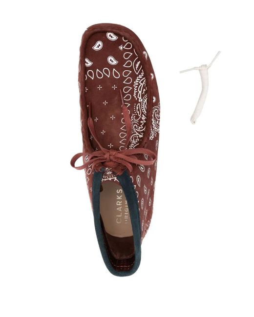 Clarks Brown Paisley-Print Lace-Up Boots for men