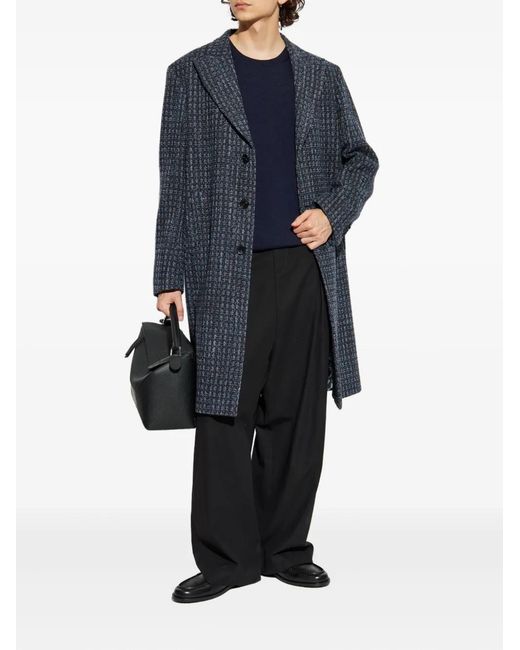 Etro Blue Textured Wool Coat for men