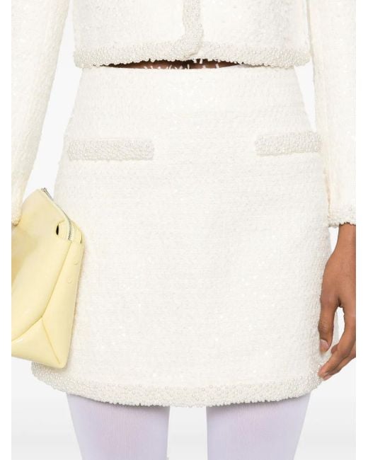 Self-Portrait White Bouclé-Minirock mit Perlenbesatz