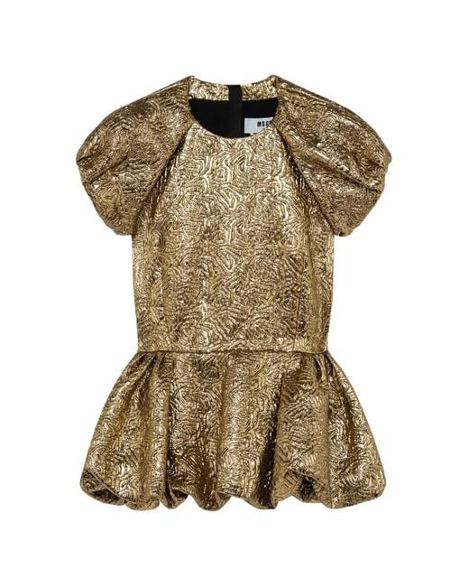 MSGM Green Jacquard-Effect Peplum Top