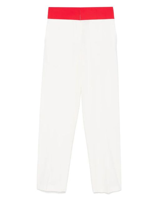 MSGM White Contrast-Waistband Trousers