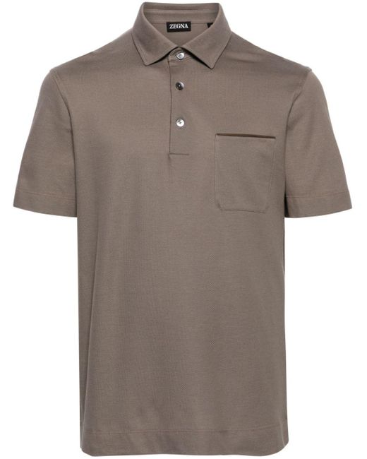 Zegna Gray Pique-weave Cotton Polo Shirt for men