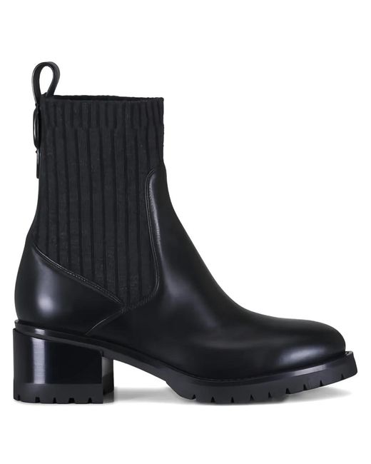 Santoni Black Ribbed Buckle Boots