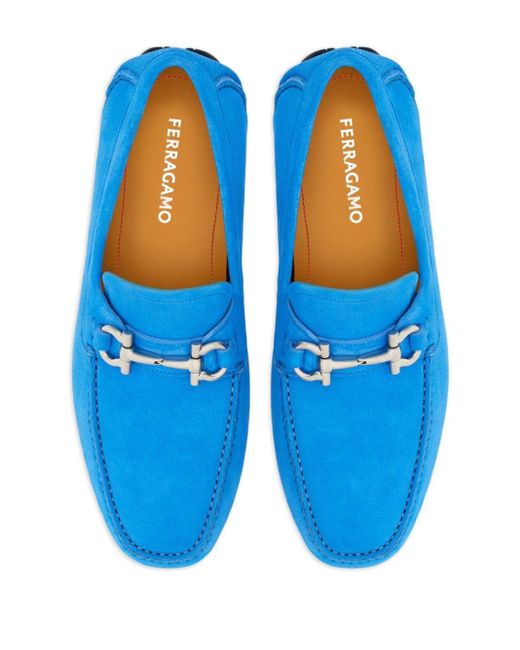 Ferragamo Blue Gancini Suede Driving Shoes for men