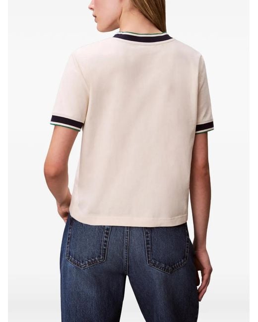 Calvin Klein Natural Logo-Embroidered Striped-Trim T-Shirt