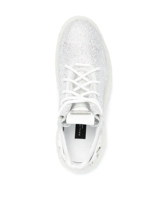Philipp Plein White Skeleton Runner Embellished Sneakers