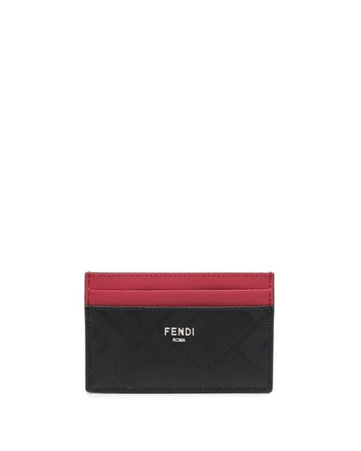 Fendi Red Logo-print Leather Card Holder for men