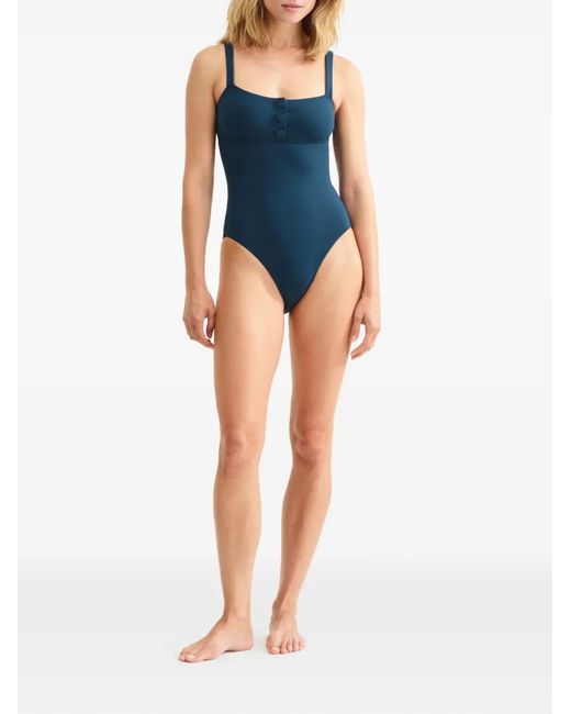 Eres Blue Dahabiya Button-Detail Square-Neck Swimsuit