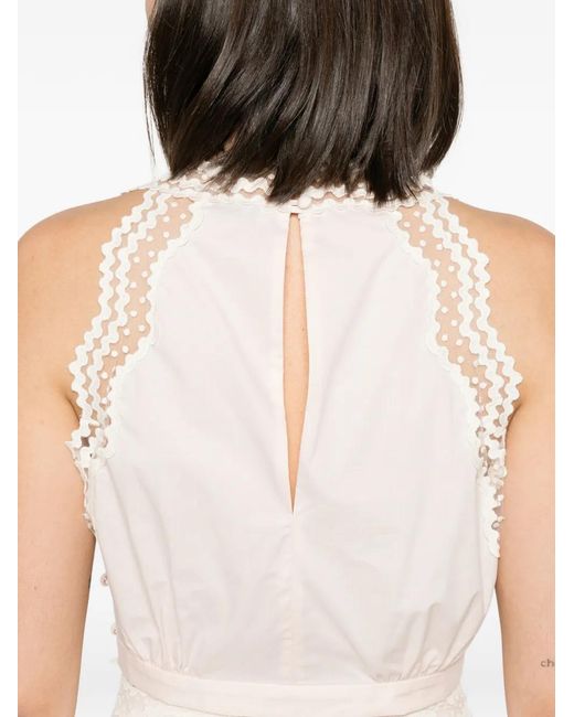 Sandro White Lace-Trim Cropped Top