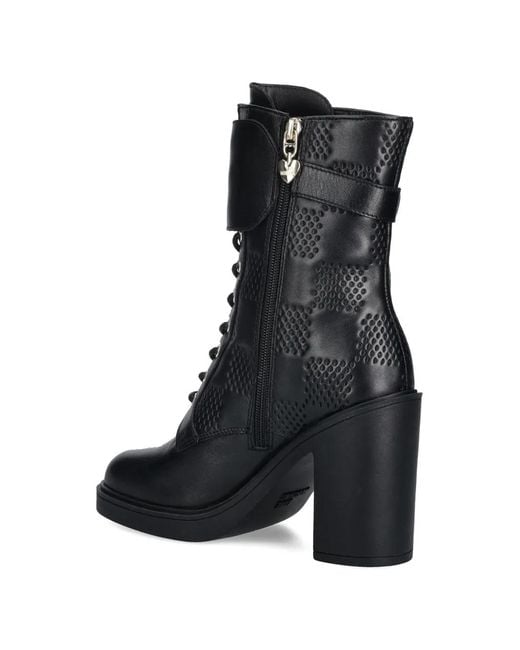 Love Moschino Black Heart-Buckle Heeled Boots