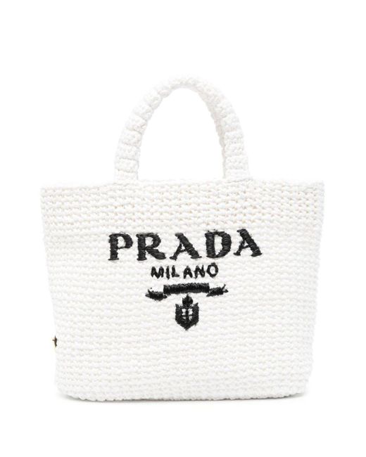 Prada White Small Crochet Tote Bag
