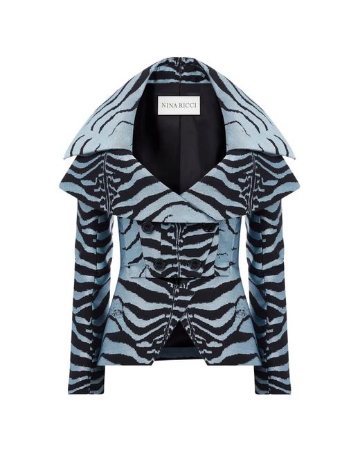 Nina Ricci Blue Tiger-Jacquard Double-Breasted Jacket
