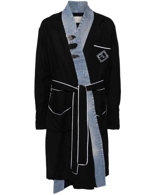 メンズ Greg Lauren パネル ベルテッドコート Black