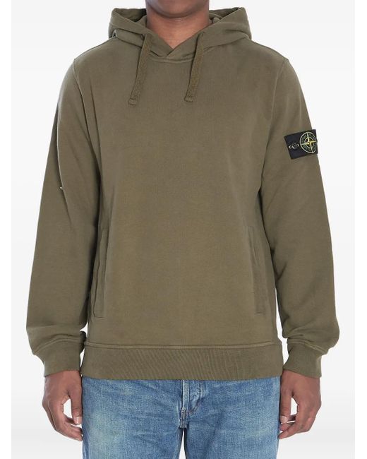 Stone Island Green Organic Cotton Hooded Sweatshirt for men