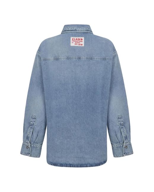 Closed Blue Buttoned Logo-Patch Shirt