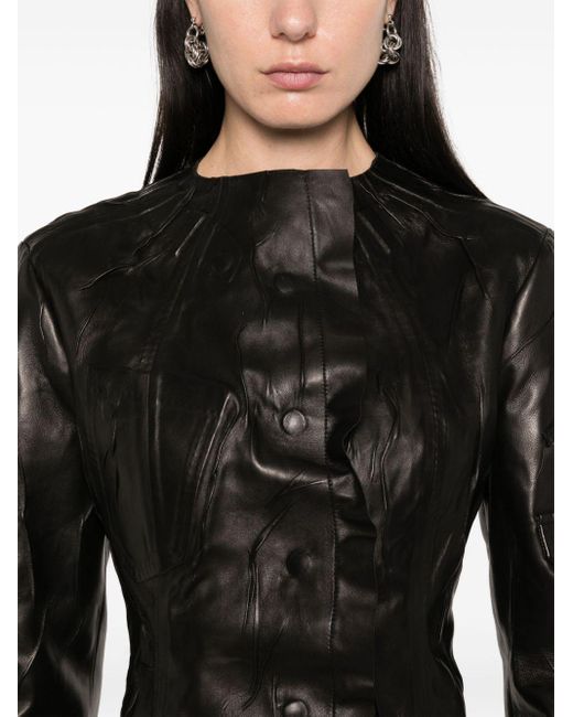 Acne Black Crinkled Leather Jacket