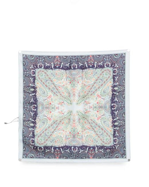 Etro Blue Paisley-Print Silk Scarf for men