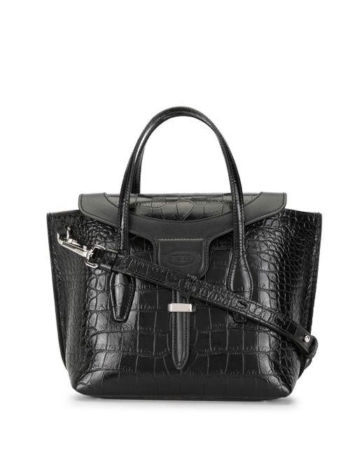 Download Tod's Leather Mock Croc Joy Tote Bag in Black - Lyst