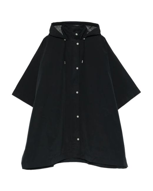 Barbour Black Hooded Buttoned Cape Coat