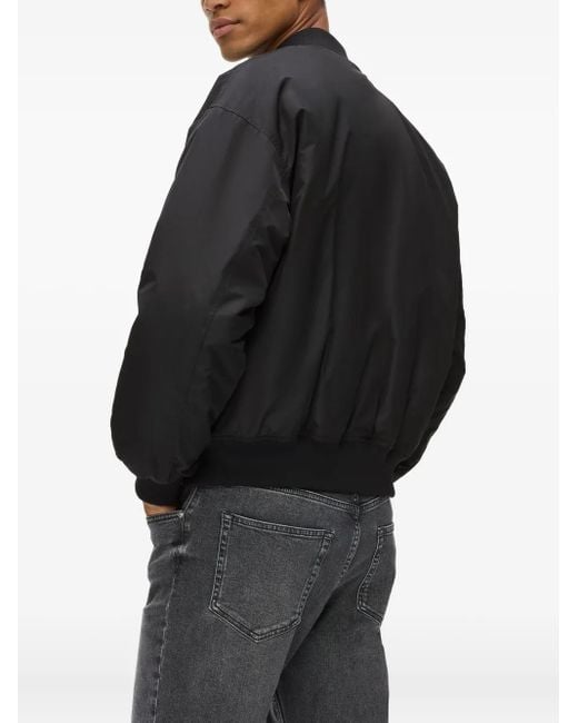Karl Lagerfeld Black Zip-Up Logo-Patch Bomber Jacket for men
