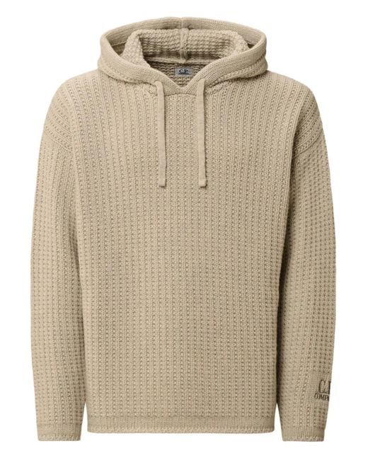 C P Company Natural Logo-Embroidered Knitted Hoodie for men