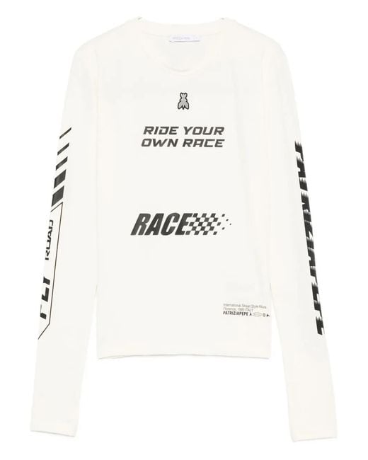 Patrizia Pepe Natural Long-Sleeve Racing T-Shirt