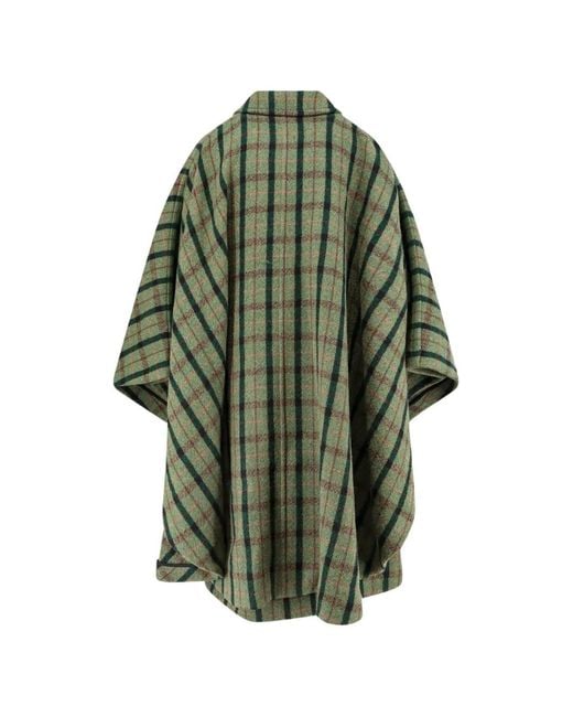 Chloé Green Check-Pattern Button-Down Cape Coat